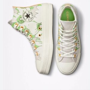 Converse Green and White floral High-Top Sneakers